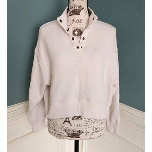 American Eagle XS Henley Pullover Textured Ecru Ivory Sweatshirt